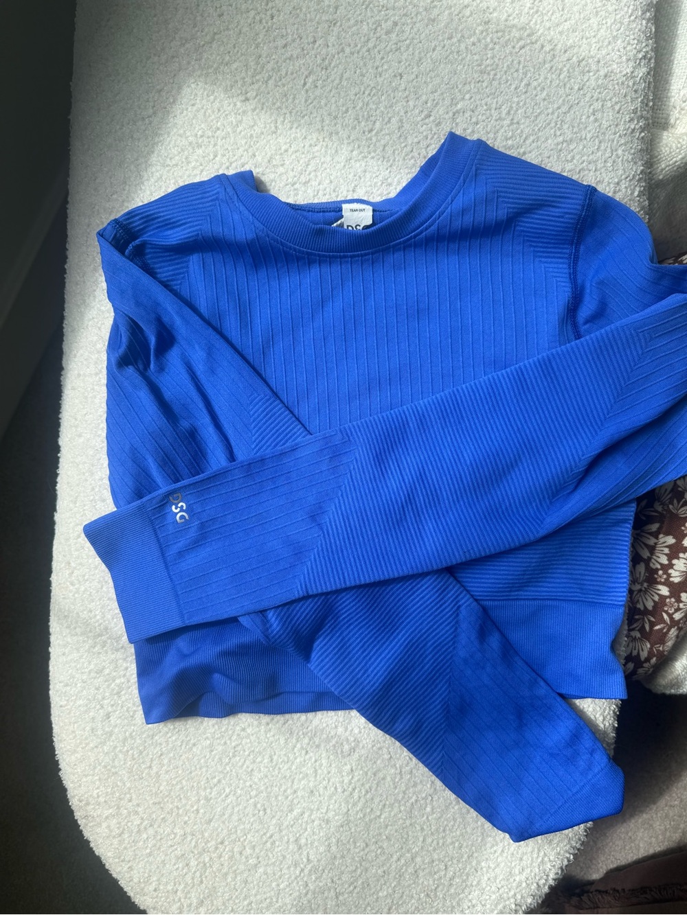 Blue Ribbed Long-Sleeve Top